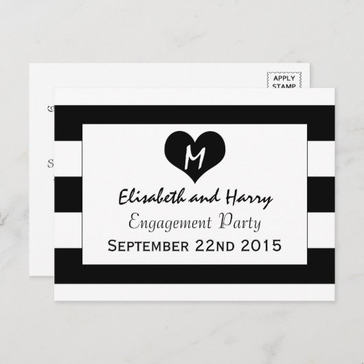 Modern Chic Black & White Wedding Verloving Uitnodiging Briefkaart (Voorkant / Achterkant)
