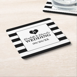 Modern Chic Black & White Wedding Vierkante Kartonnen Onderzetter