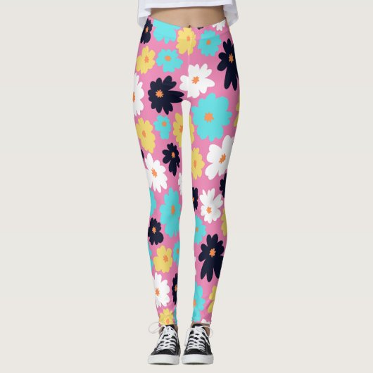 Modern Chic Bloemen Roze Leggings (Voorkant)
