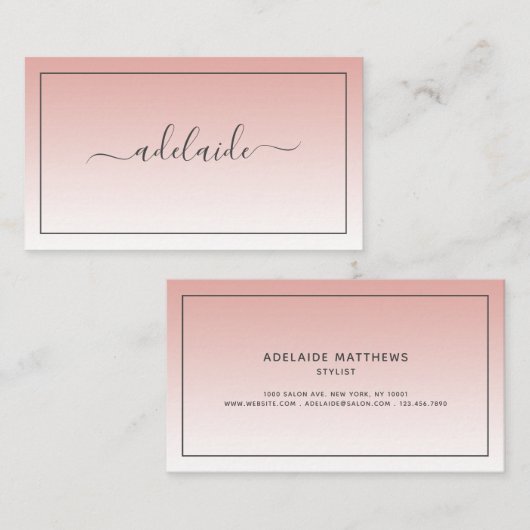 Modern Chic Blush Roze haarstylist ombre script Visitekaartje (Voorkant / Achterkant)