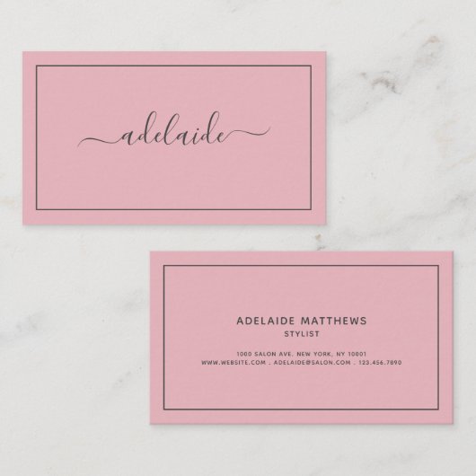 Modern Chic Blush Roze haarstylist script Visitekaartje (Voorkant / Achterkant)