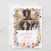 Modern chic boho bright wild flower afstuderen aankondiging (Voorkant)