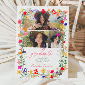 Modern chic boho bright wild flower afstuderen aankondiging