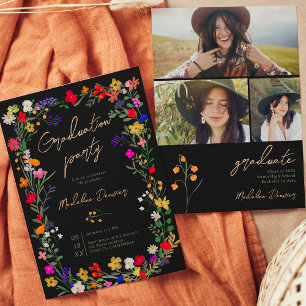 Modern chic boho bright wild flower afstuderen kaart