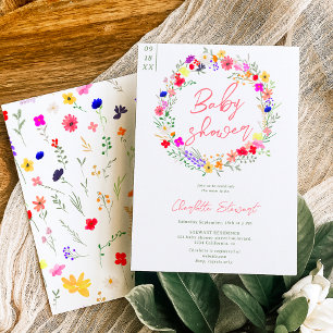 Modern chic boho bright wild flower baby shower kaart