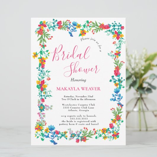 Modern chic boho bright wild flower vrijgezellenfe kaart (Staand voorkant)