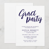 Modern Chic Brush Script Navy & White Afstudeerder Kaart (Voorkant / Achterkant)