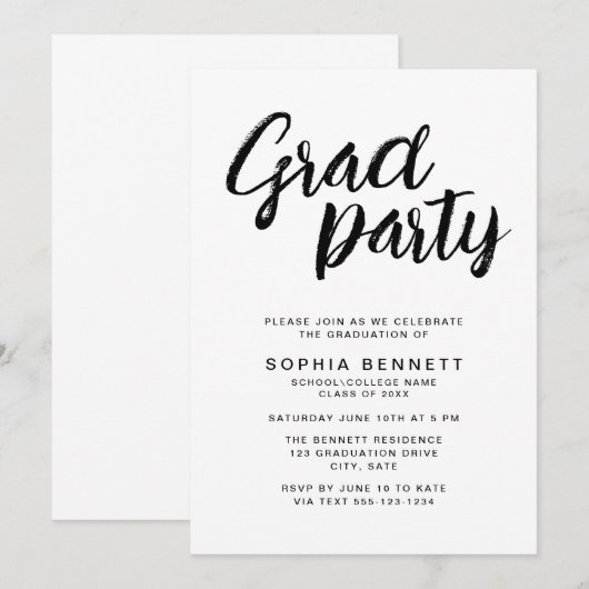 Modern Chic Brush Script Zwart-wit Afstudeerder Pa Kaart (Voorkant / Achterkant)