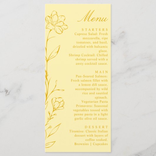 Modern Chic Butter Yellow Floral Wedding Menu (Devant)