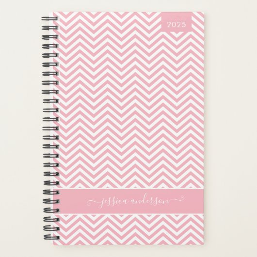 Modern Chic Chevron Zigzag Blush Pink Girly Script Planner (Voorkant)