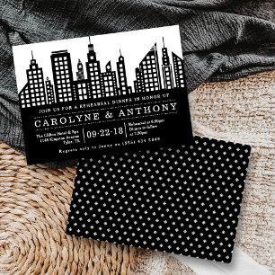 Modern Chic Cityscape Wedding Rehearsal Dinner Kaart