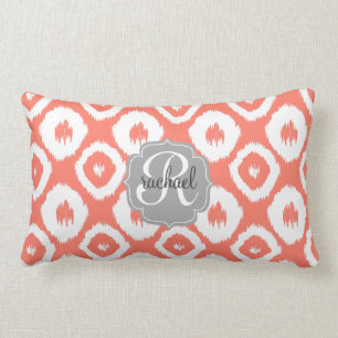 Modern Chic Coral Ikat Diamonds - Gepersonaliseerd Kussen