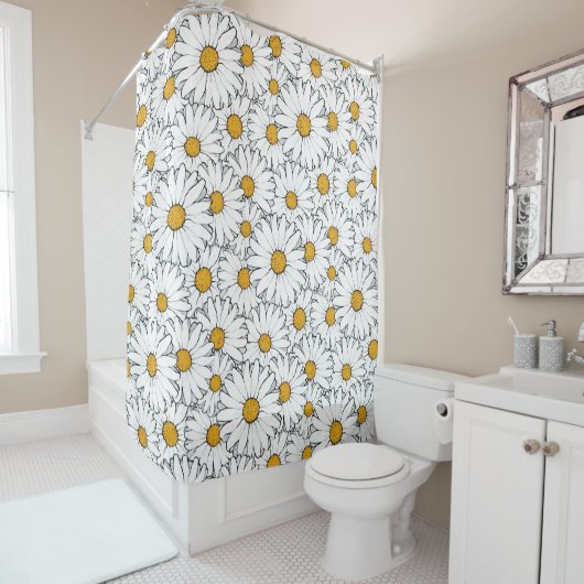 Modern Chic  Daisy Floral Pattern Waterverf Douchegordijn (In situ)