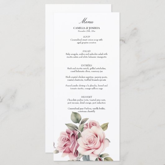 Modern Chic Elegant Romantic Pink Rose Wedding Menu (Voorkant / Achterkant)