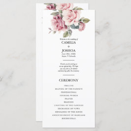 Modern Chic Elegant Romantic Pink Rose Wedding Programma