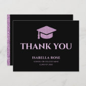 Modern Chic Elegant Zwart en Roze Afstuderen Bedankkaart (Voorkant / Achterkant)
