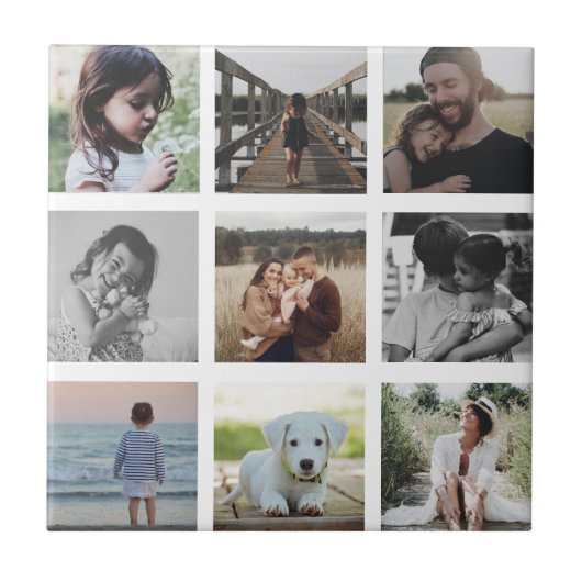 Modern Chic Family Photo Collage Keepomwille Trend Tegeltje (Voorkant)