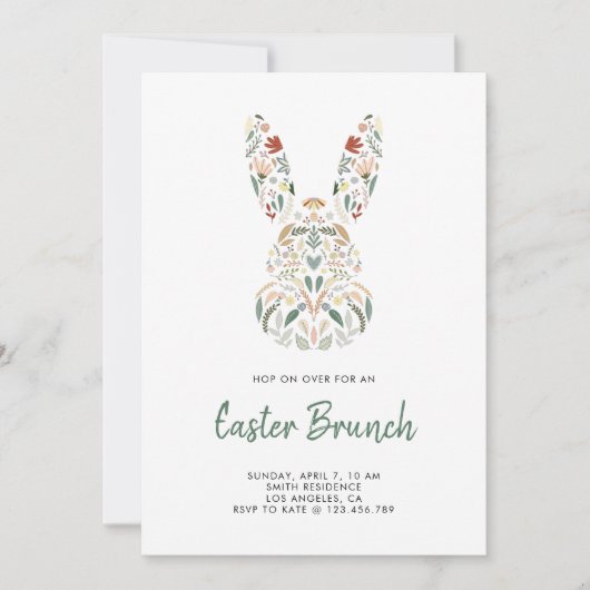 Modern Chic Floral Bunny Easter Brunch Kaart (Voorkant)