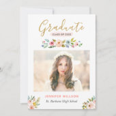 Modern Chic Floral Gold Afstuderen Graduation Part Kaart (Voorkant)