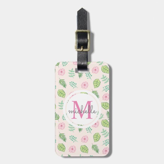 Modern Chic Floral Monogram Bagagelabel (Voorkant verticaal)