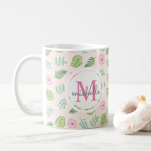 Modern Chic Floral Monogram Koffiemok (Met donut)