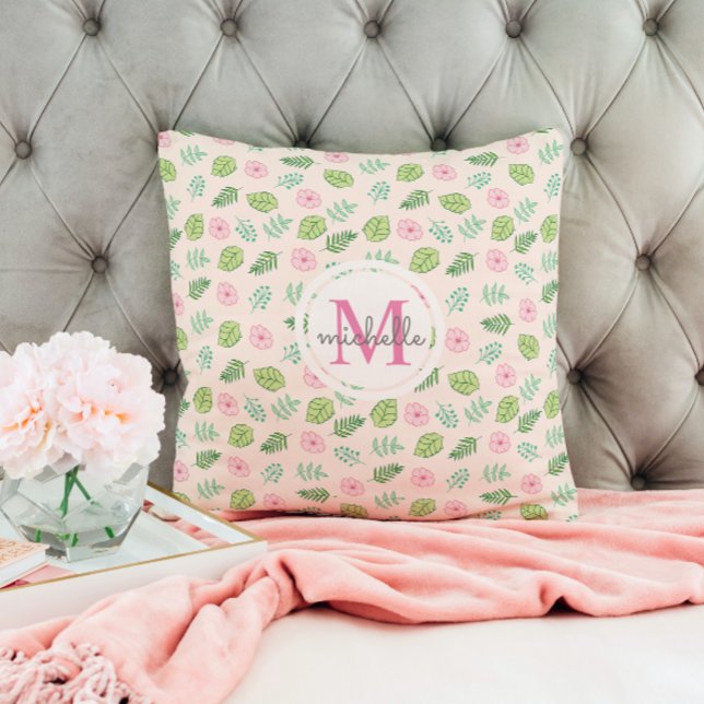 Modern Chic Floral Monogram Kussen (Creator heeft geüpload)
