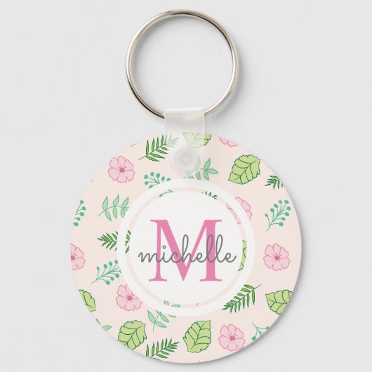 Modern Chic Floral Monogram Sleutelhanger (Voorkant)
