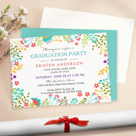 Modern Chic Fresh Floral Graduation Party Kaart