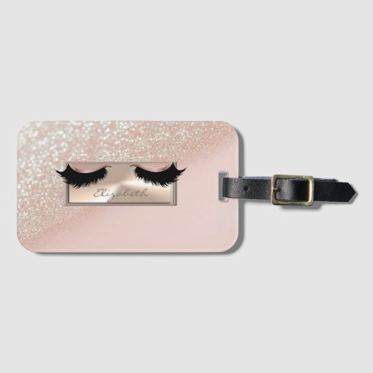 Modern Chic Girly Glittery Bokeh Ombre Faux Lashes Bagagelabel (Voorkant (horizontaal))