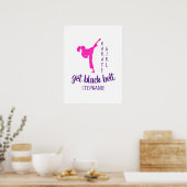 Modern Chic Girly Pink Karate Silhouette met naam Poster (Keuken)
