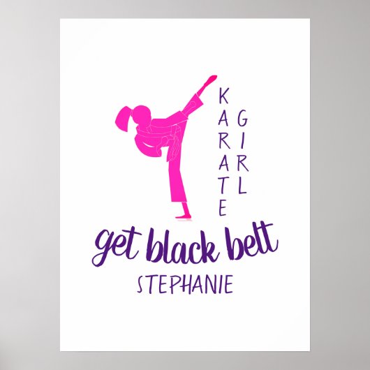 Modern Chic Girly Pink Karate Silhouette met naam Poster (Voorkant)