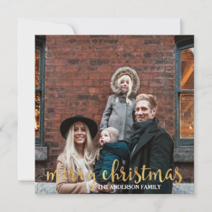 Modern Chic Gold Confetti Familiefoto Kerst Feestdagenkaart