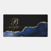Modern Chic Gold Glitter Navy Blue Agate Monogram Bureaumat (Voorkant)