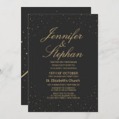 Modern Chic Gold op zwarte bruiloft Kaart (Voorkant / Achterkant)