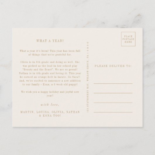 Modern chic | Gouden Fotocollage Kerstnieuws Feestdagenkaart (Achterkant)