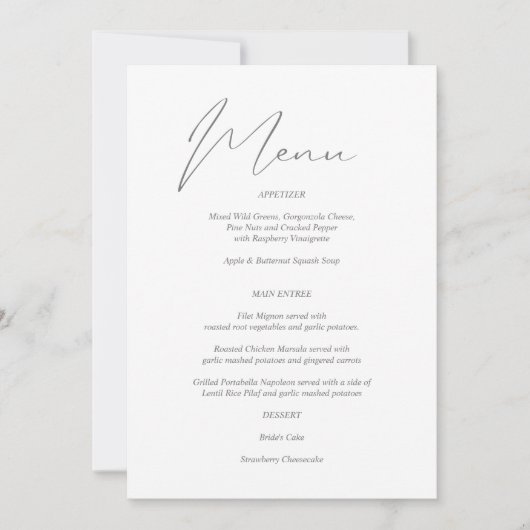 Modern Chic Gray & White Menu Kaart (Voorkant)