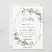 Modern Chic Greenery Leafy Gold Geometric Wedding Kaart (Voorkant)