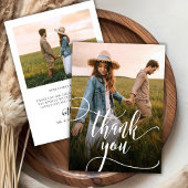 Modern Chic Kalligrafie Script 2 Foto Bruiloft Bedankkaart