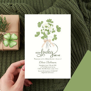Modern Chic Lucky Shamrock met Bow baby shower Kaart