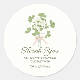 Modern Chic Lucky Shamrock with Bow baby shower Ronde Sticker