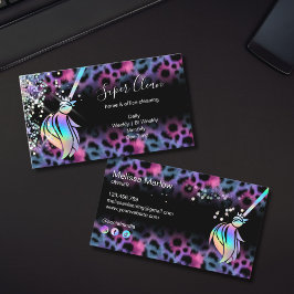 Modern Chic Maid Cleaning House Holograph Leopard Visitekaartje