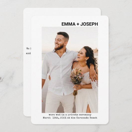 Modern chic minimum Just Married Photo Wedding Save The Date (Voorkant / Achterkant)