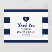 Modern Chic Navy Blue en White Wedding Bedankt Briefkaart (Voorkant)