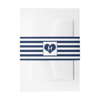 Modern Chic Navy Blue en White Wedding Uitnodigingen Wikkel