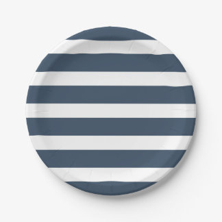 Modern Chic Navy Blue Stripe verjaardagsfeestje Papieren Bordje