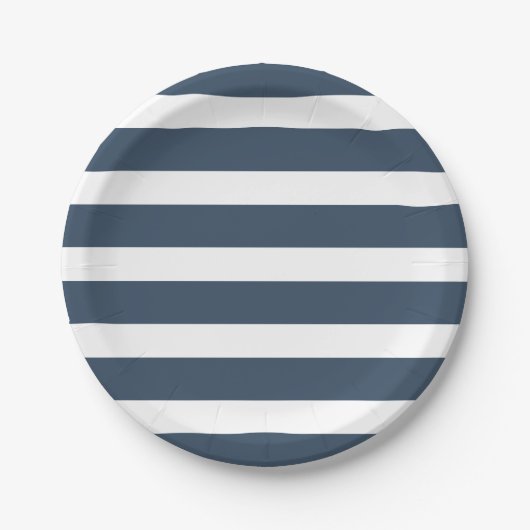 Modern Chic Navy Blue Stripe verjaardagsfeestje Papieren Bordje (Voorkant)