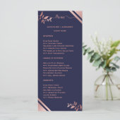 Modern Chic Navy Blue Wedding Menu with Guest Name (Staand voorkant)