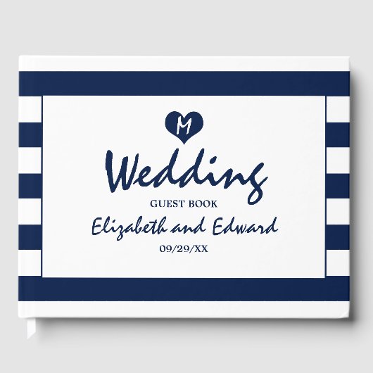 Modern Chic Navy Blue & White Wedding Gastenboek (Voorkant)