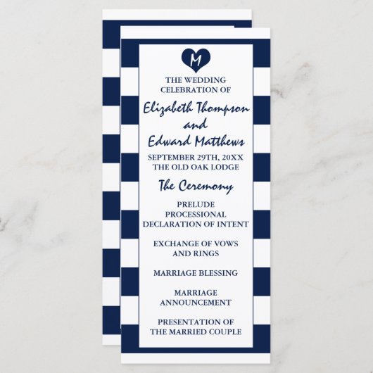 Modern Chic Navy Blue & White Wedding Programma (Voorkant / Achterkant)