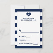 Modern Chic Navy Blue & White Wedding RSVP Kaartje (Voorkant)
